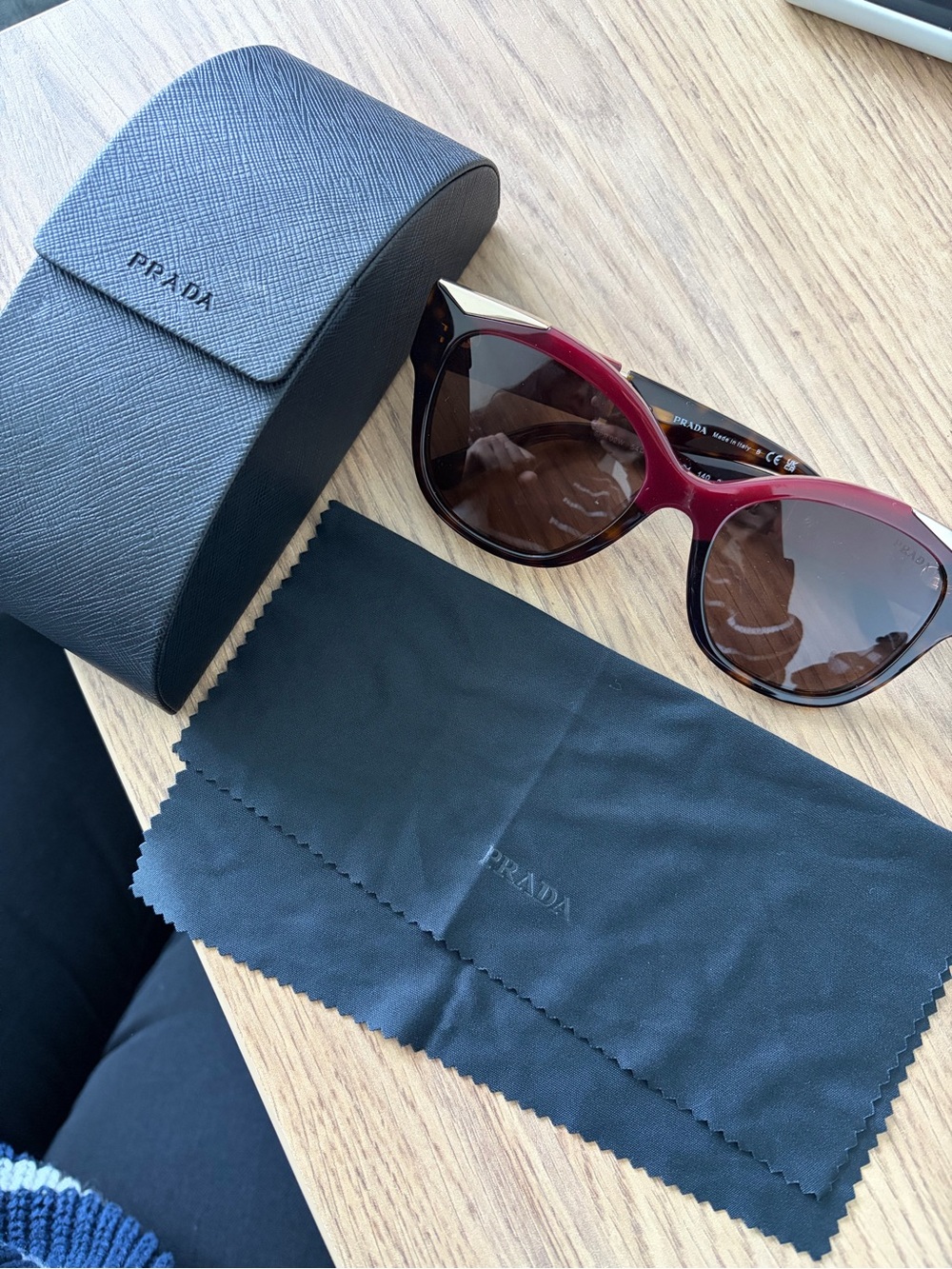 Prada Burgundy and Tortoiseshell Cat-Eye Sunglasses